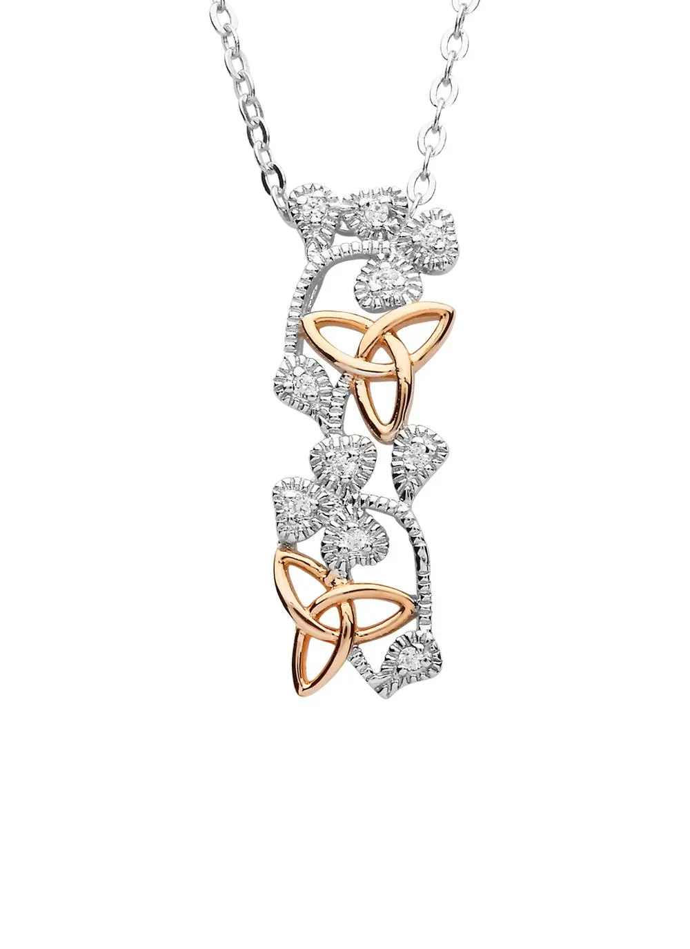 Sterling Silver & Rose Gold Plated Trinity Shamrock Pendant