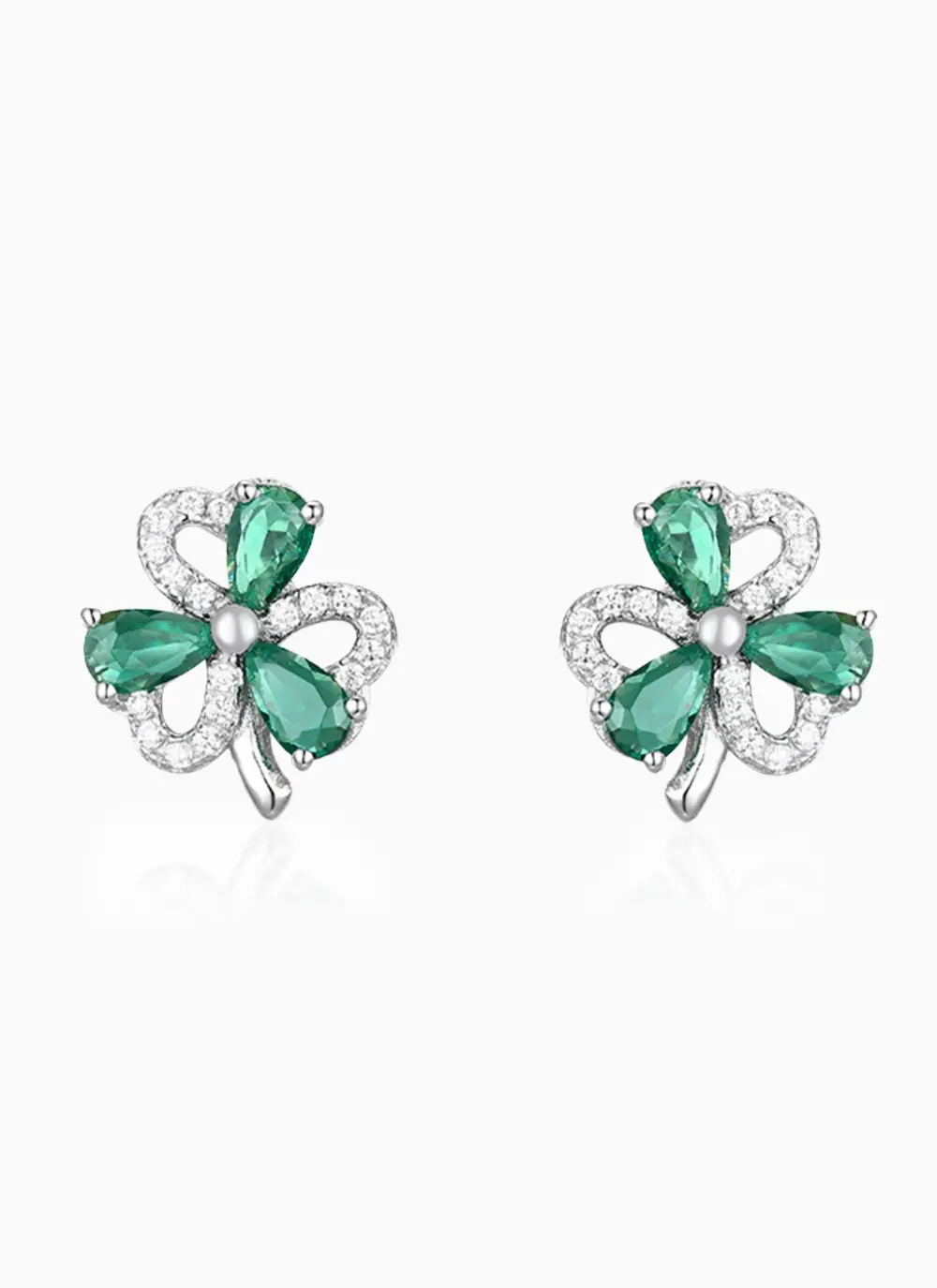Sterling Silver Shamrock Earrings with Green 