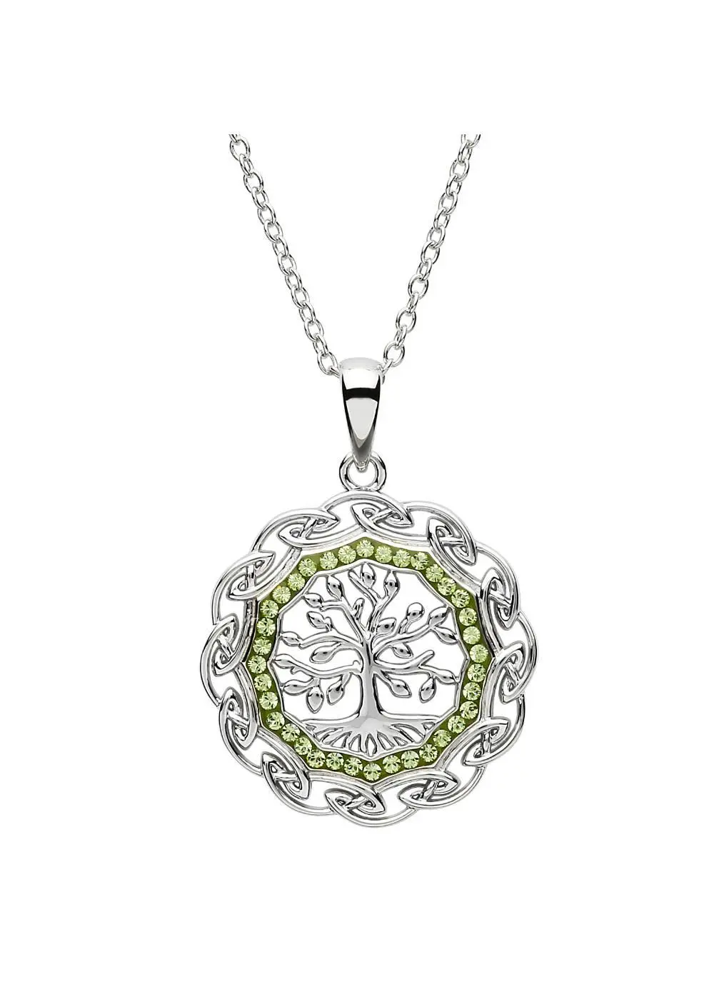 Celtic Silver Tree Of Life Pendant Embellished With Swarovski Crystal