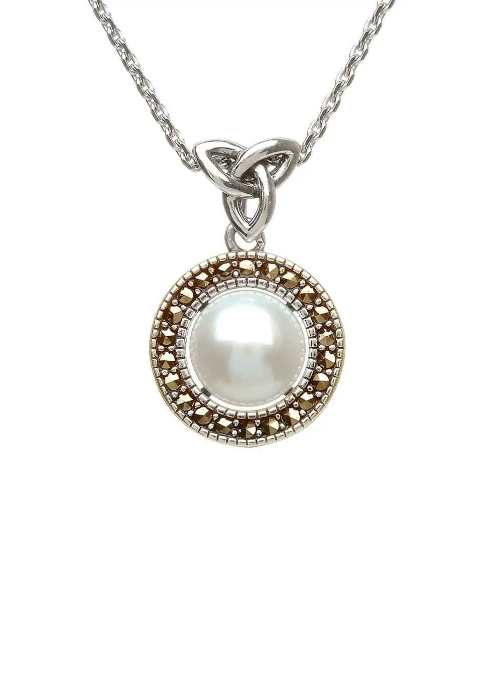 Trinity Knot Pearl Marcasite Pendant