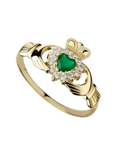 10ct Gold Green Agate Claddagh Ring