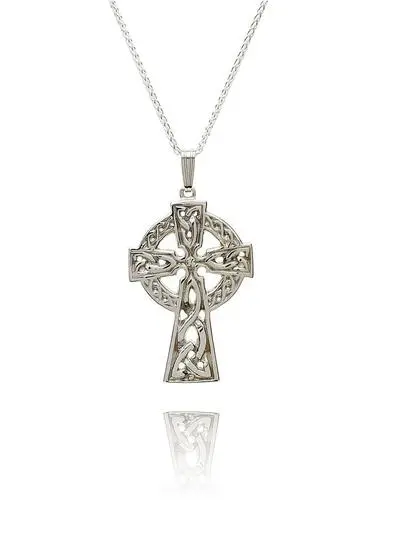 White background cut out shot of Sterling Silver Traditional Large Celtic Cross Pendant