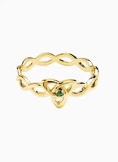 14Ct Gold Vermeil Trinity Knot Ring with Green Cubic Zirconia