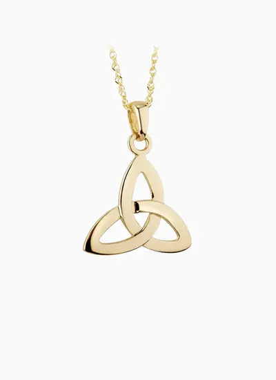 Grey background cut out shot of 14ct Gold Trinity Knot Pendant