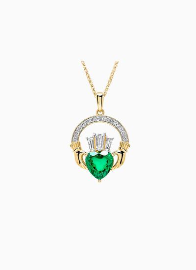 14K Gold Emerald Claddagh Necklace