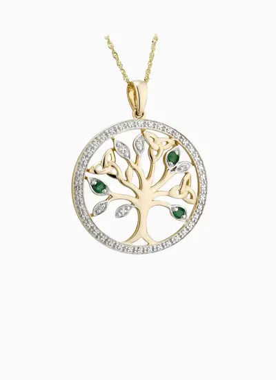14K Gold Tree Of Life Pendant With Diamonds 