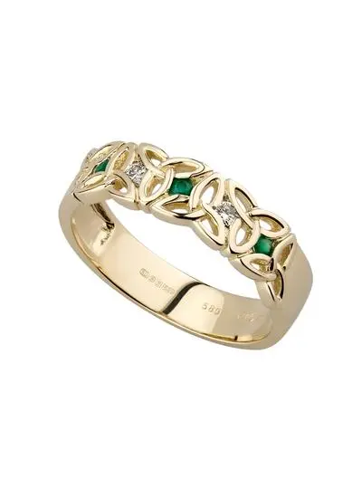 14ct Gold Diamond & Emerald Trinity Knot Ring