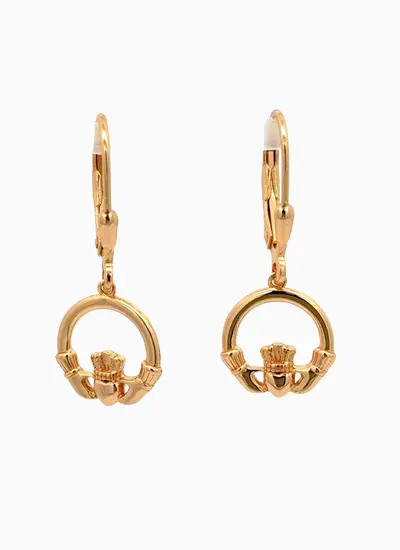 14k Gold Vermeil Claddagh Themed Drop Earrings with Hoops 