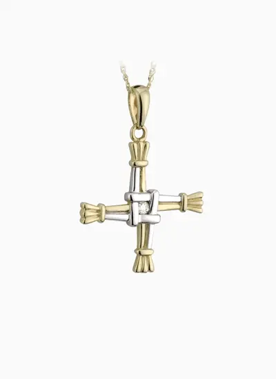 14ct Two Tone Diamond Set St. Brigid's Cross Pendant