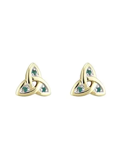 14K Gold & Emerald Trinity Knot Stud Earrings | Blarney