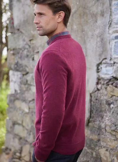 V neck long sleeve lambswool light layer sweater in pochard (red), side