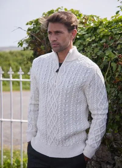 Half Zip Aran Sweater in color natural