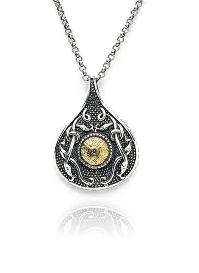 White background cut out shot of Wood Quay Teardrop Pendant with 18K Gold Bead