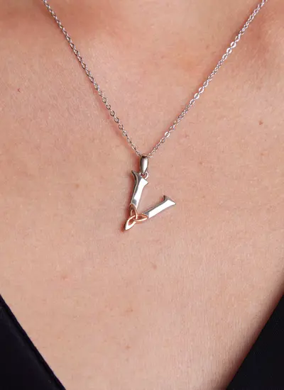 Sterling Silver Trinity Knot Initial Pendant - V