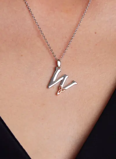Sterling Silver Trinity Knot Initial Pendant - W