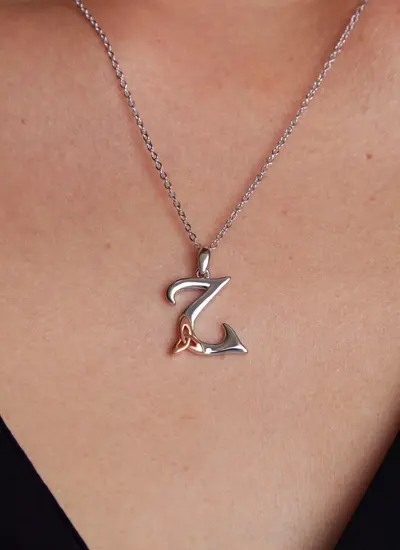Sterling Silver Trinity Knot Initial Pendant - Z
