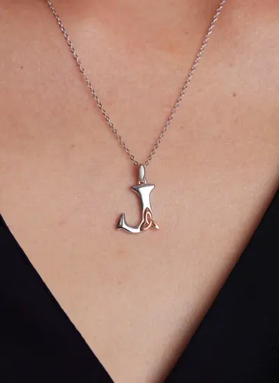 Sterling Silver Trinity Knot Initial Pendant - J