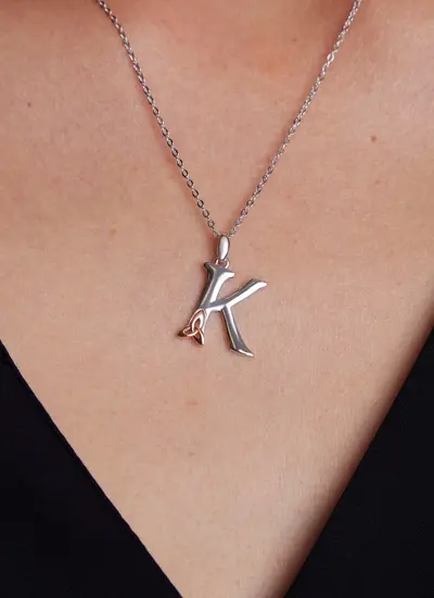 Sterling Silver Trinity Knot Initial Pendant - K