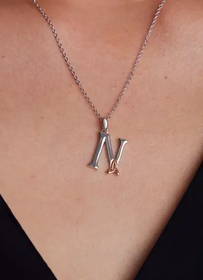 Sterling Silver Trinity Knot Initial Pendant - N