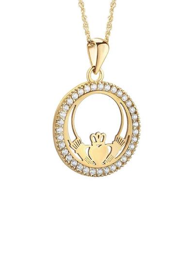 9ct Gold Cubic Zirconia Celtic Pendant without Chain