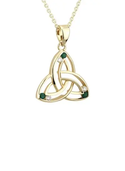 14ct Gold Diamond & Emerald Trinity Knot Pendant