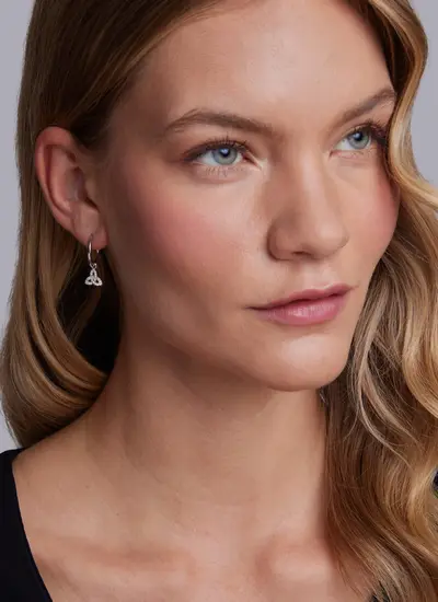 Sterling Silver Trinity Knot Hoop Earrings with White Cubic Zirconia