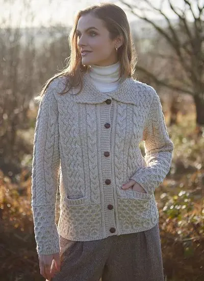 Jackie Aran Cardigan With Pockets in Natural | Blarney