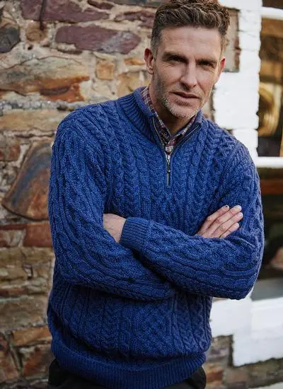 Inisheer Supersoft Wool Half Zip Aran Sweater