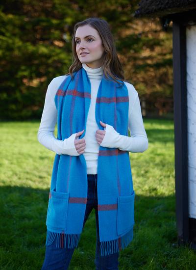 BLUE & CHARCOAL HOUNDSTOOTH CHECK SCARF