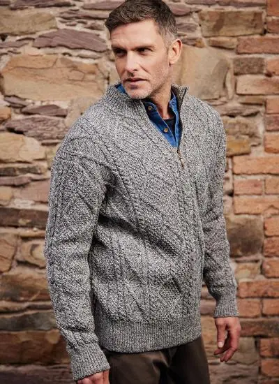 Inishmore Half Zip Aran Sweater in Natural | Blarney