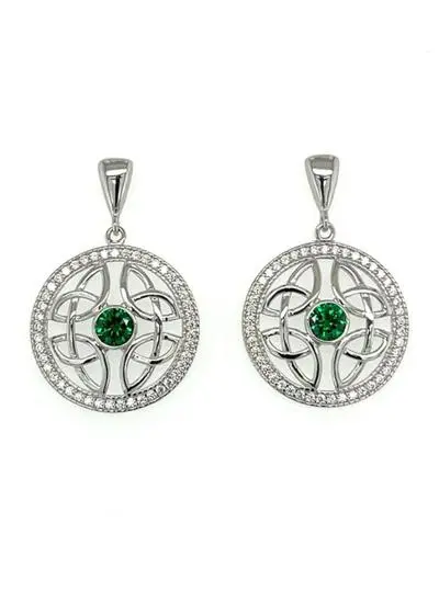 Sterling Silver Round Drop Earrings with Cubic Zirconia