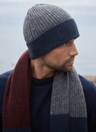 Wool Cashmere Two-Tone Beanie 