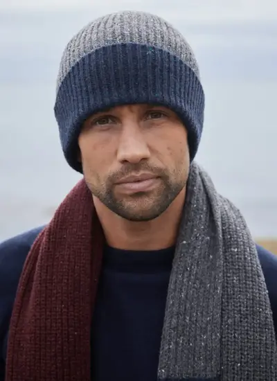 Wool Cashmere Two-Tone Beanie 