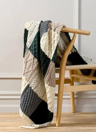 Burren Pine Patchwork Aran Throw