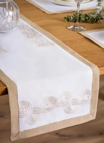 Table runner on table with decorations
