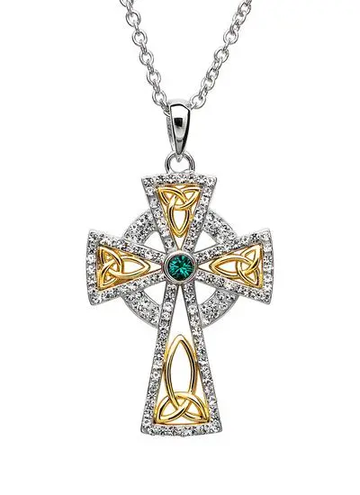 Celtic Cross Gold Plated Pendant Embellished With Swarovski Crystals