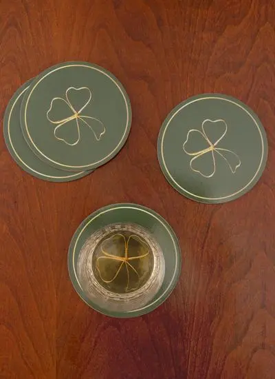 Gold Trim Shamrock Coasters Set of 4