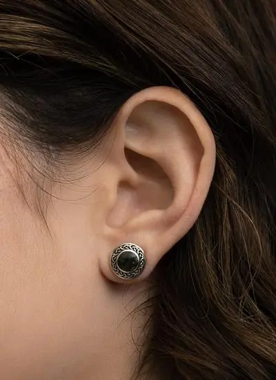 Sterling Silver Connemara Marble Celtic Round Stud Earrings