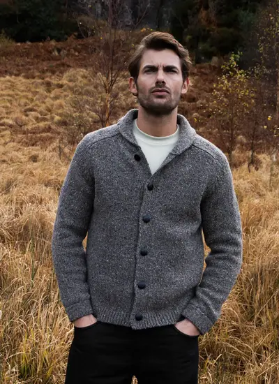 Fisherman Donegal Fleck Shawl Collar Cardigan