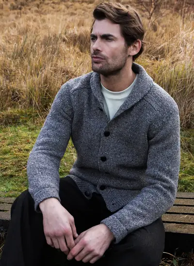 Fisherman Donegal Fleck Shawl Collar Cardigan