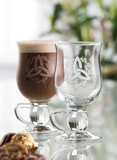 Galway Crystal Irish Blessing Latte Glass Mug Pair at IrishShop