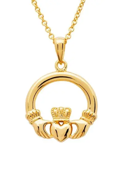 White background cutout shot of 14Ct Gold Vermeil Claddagh Pendant