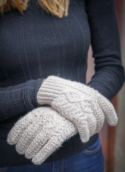 Aran Workshop Womens Ladies Winter Chunky Knit Fingerless Sand Beige Gloves 