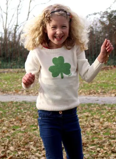 Kids Irish Shamrock Knitted Cream Sweater