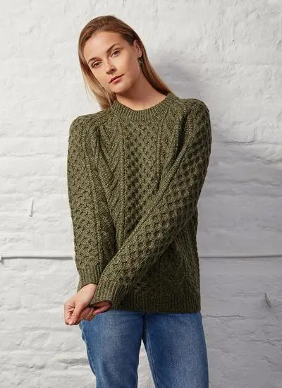 Traditional Hand Knit Aran Sweater in Natural
