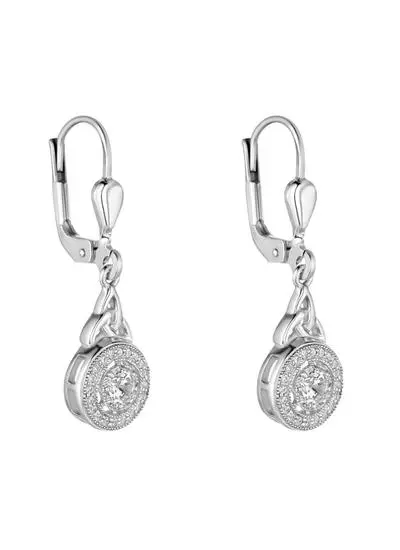 Sterling Silver Trinity Knot Drop Earrings with Cubic Zirconia