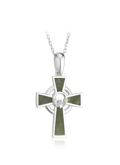 Sterling Silver Small Claddagh Connemara Cross Pendant