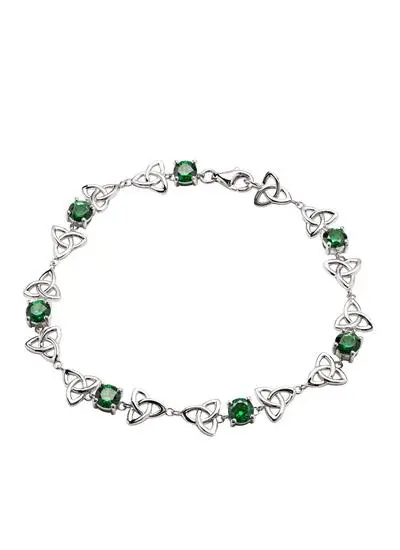 Sterling Silver Trinity Knot Bracelet with Green Cubic Zirconia