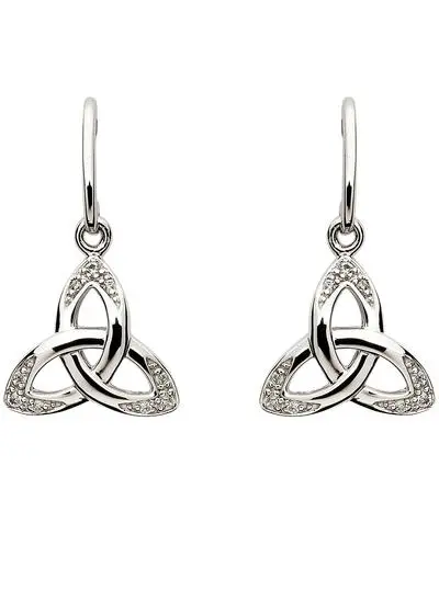 Sterling Silver Celtic Trinity Knot Drop Earrings with Cubic Zirconia