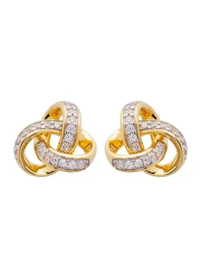 White background cut out shot of 14ct Gold Vermeil Trinity Knot Stud Earrings with Cubic Zirconia